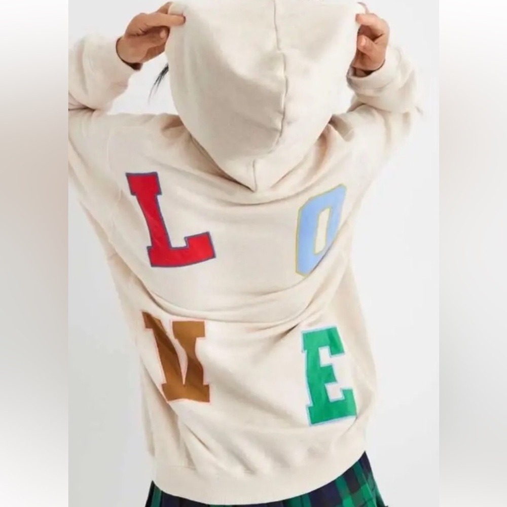 aerie Cream Hoodie with Colorblock 'LOVE' Letters